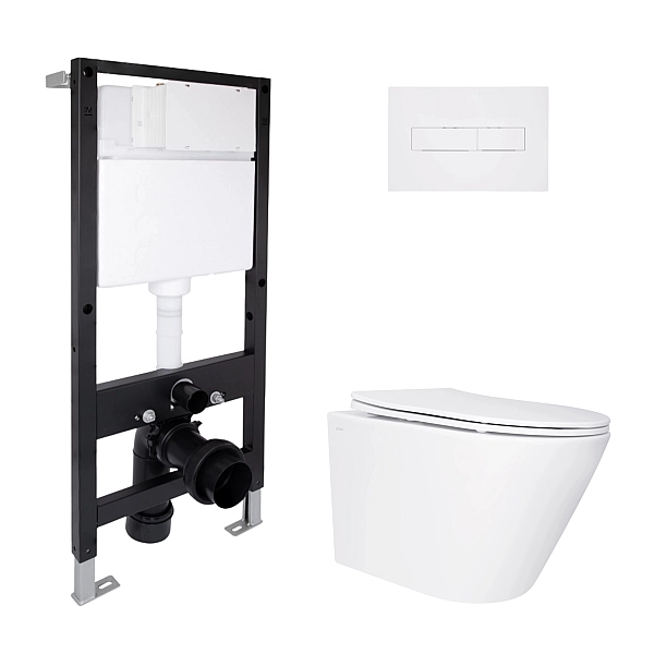 Готове рішення Qtap для ванної кімнати: підвісний унітаз Swan Ultra Quiet 520x360x320 + комплект інсталяції Standard (лінійна клавіша White)