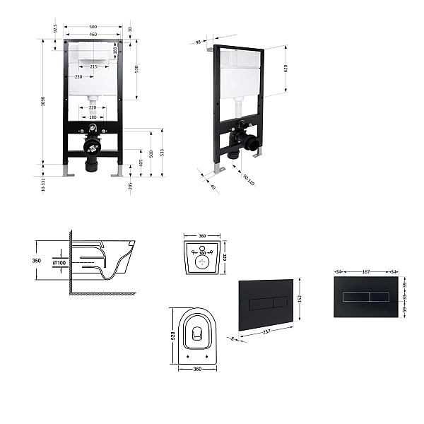 Готове рішення Qtap для ванної кімнати: підвісний унітаз Swan Ultra Quiet 520x360x320 + комплект інсталяції Standard (лінійна клавіша Black) - Фото - 2