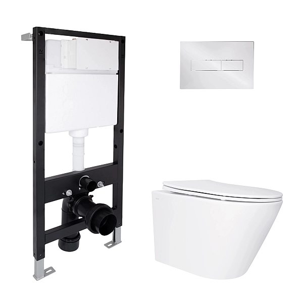 Готове рішення Qtap для ванної кімнати: підвісний унітаз Swan Ultra Quiet 520x360x320 + комплект інсталяції Standard (лінійна клавіша Chrome)