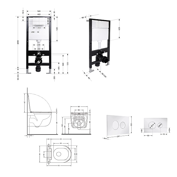 Готове рішення Qtap для ванної кімнати: підвісний унітаз Taurus Ultra Quiet 515x360x350 + комплект інсталяції Standard (кругла клавіша Chrome) - Фото - 2