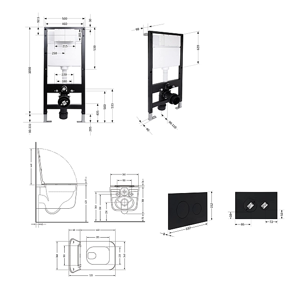 Готове рішення Qtap для ванної кімнати: підвісний унітаз Gemini Ultra Quiet 520x360x350 + комплект інсталяції Standard (кругла клавіша Black) - Фото - 2