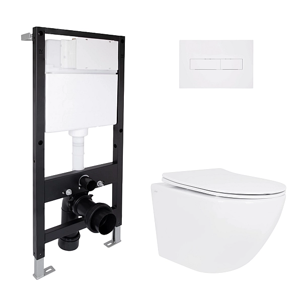 Готовое решение Qtap для ванной комнаты: подвесной унитаз Jay Ultra Quiet 485x360x320 + комплект инсталляции Standard (линейная кнопка White)