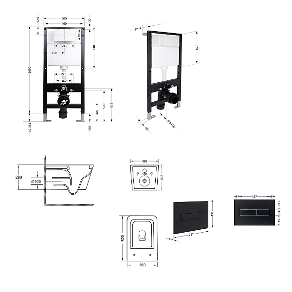 Готове рішення Qtap для ванної кімнати: підвісний унітаз Crow Ultra Quiet 520x360x290 + комплект інсталяції Standard (лінійна клавіша Black) - Фото - 2