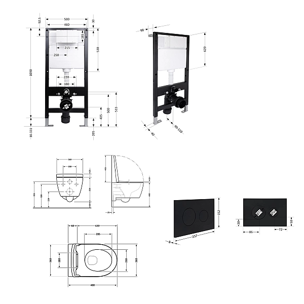 Готове рішення Qtap для ванної кімнати: підвісний унітаз Swan Ultra Quiet 485x360x320 + комплект інсталяції Standard (кругла клавіша Black) - Фото - 2