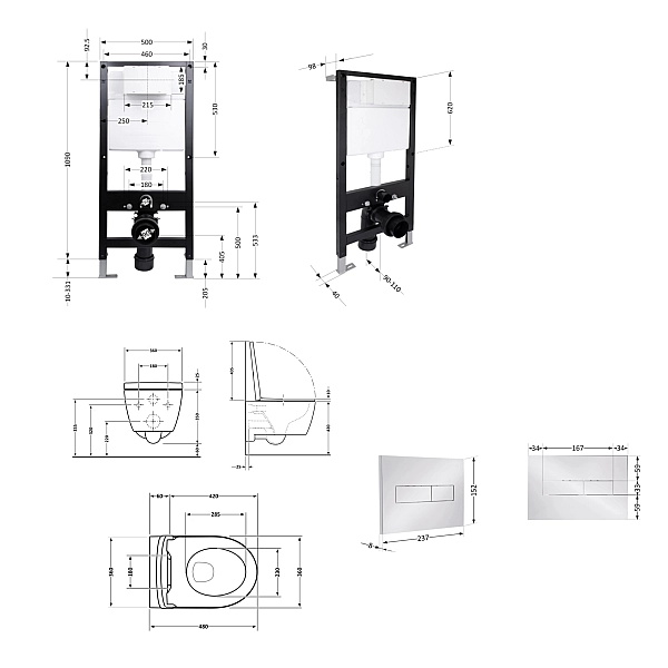 Готовое решение Qtap для ванной комнаты: подвесной унитаз Swan Ultra Quiet 485x360x320 + комплект инсталляции Standard (линейная кнопка Chrome) - Фото - 2