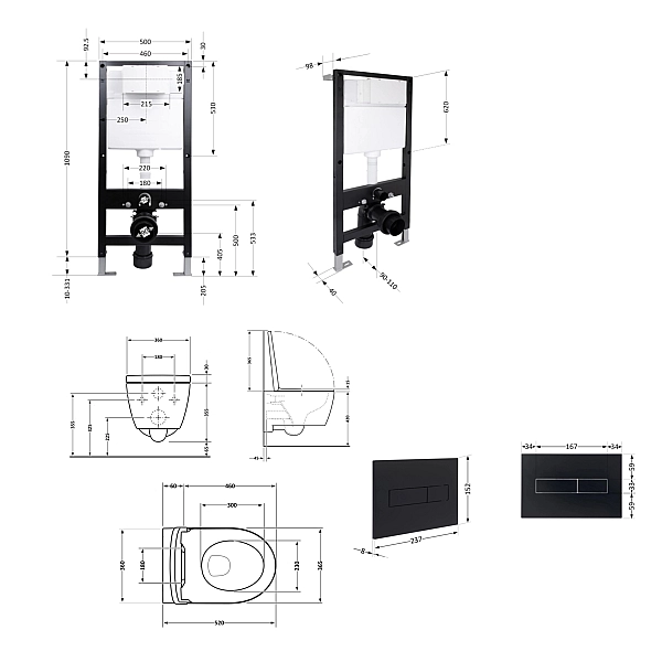 Готове рішення Qtap для ванної кімнати: підвісний унітаз Swan Rimless 520x360x320 + комплект інсталяції Standard (лінійна клавіша Black) - Фото - 2