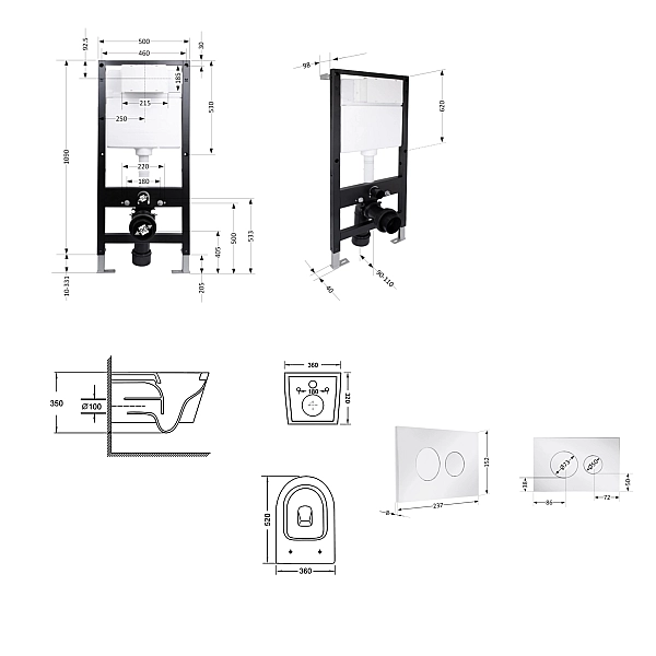 Готовое решение Qtap для ванной комнаты: подвесной унитаз Swan Ultra Quiet 520x360x320 + комплект инсталляции Standard (круглая кнопка Chrome) - Фото - 2