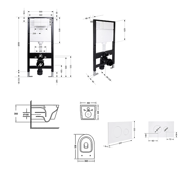 Готовое решение Qtap для ванной комнаты: подвесной унитаз Swan Ultra Quiet 520x360x320 + комплект инсталляции Standard (круглая кнопка White) - Фото - 2