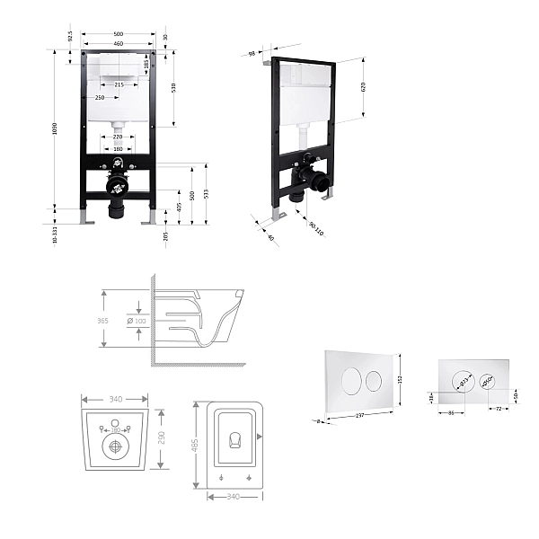 Готовое решение Qtap для ванной комнаты: подвесной унитаз Crow Rimless 485x340x330 + комплект инсталляции Standard (круглая кнопка Chrome) - Фото - 2