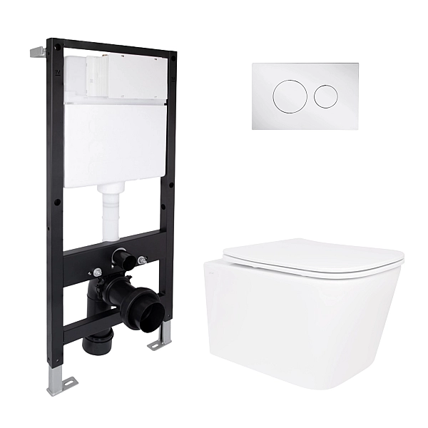 Готовое решение Qtap для ванной комнаты: подвесной унитаз Crow Rimless 485x340x330 + комплект инсталляции Standard (круглая кнопка Chrome)