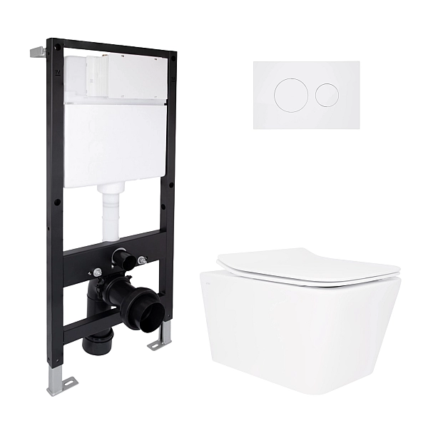 Готовое решение Qtap для ванной комнаты: подвесной унитаз Crow Rimless 520x360x290 + комплект инсталляции Standard (круглая кнопка White)