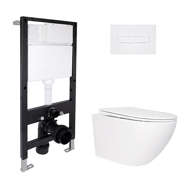 Готове рішення Qtap для ванної кімнати: підвісний унітаз Jay Rimless 520x360x320 + комплект інсталяції Standard (лінійна клавіша White)