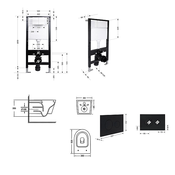 Готове рішення Qtap для ванної кімнати: підвісний унітаз Jay Ultra Quiet 520x360x320 + комплект інсталяції Standard (кругла клавіша Black) - Фото - 2