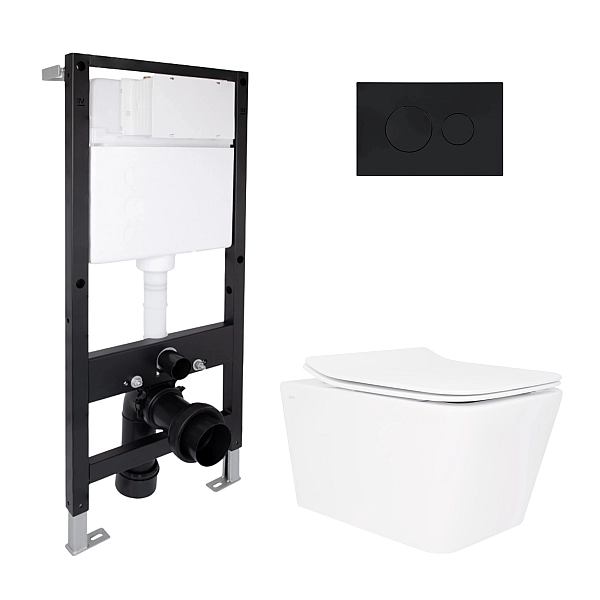 Готове рішення Qtap для ванної кімнати: підвісний унітаз Crow Rimless 520x360x290 + комплект інсталяції Standard (кругла клавіша Black)
