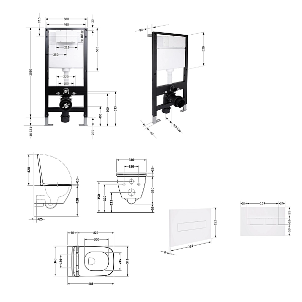 Готове рішення Qtap для ванної кімнати: підвісний унітаз Crow Ultra Quiet 485x340x290 + комплект інсталяції Standard (лінійна клавіша White) - Фото - 2