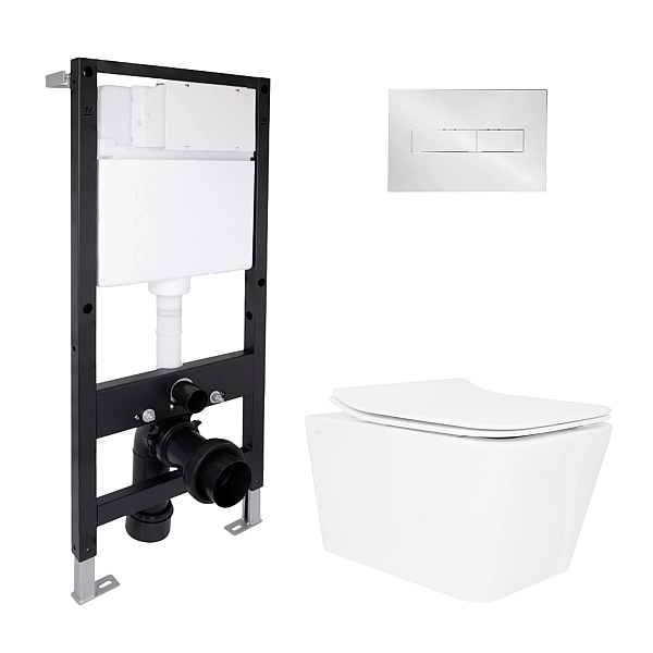 Готове рішення Qtap для ванної кімнати: підвісний унітаз Crow Rimless 520x360x290 + комплект інсталяції Standard (лінійна клавіша Chrome)