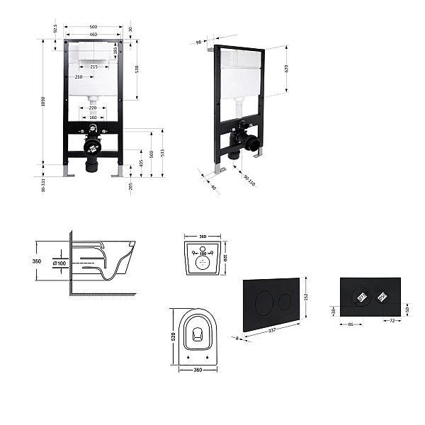 Готове рішення Qtap для ванної кімнати: підвісний унітаз Swan Ultra Quiet 520x360x320 + комплект інсталяції Standard (кругла клавіша Black) - Фото - 2