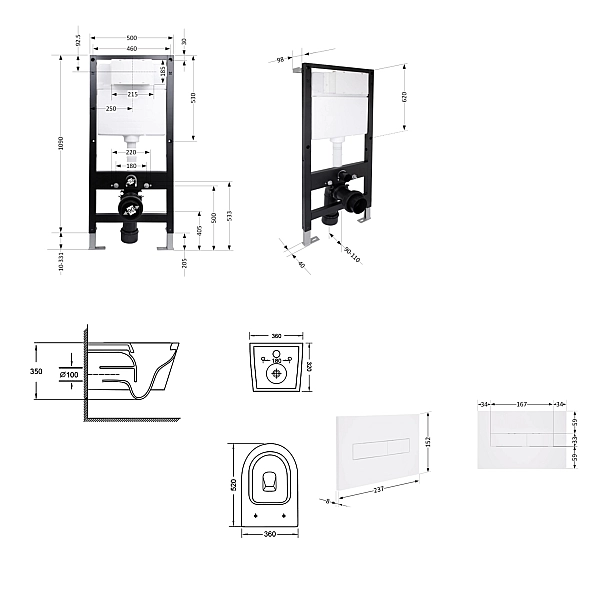 Готове рішення Qtap для ванної кімнати: підвісний унітаз Jay Ultra Quiet 520x360x320 + комплект інсталяції Standard (лінійна клавіша White) - Фото - 2
