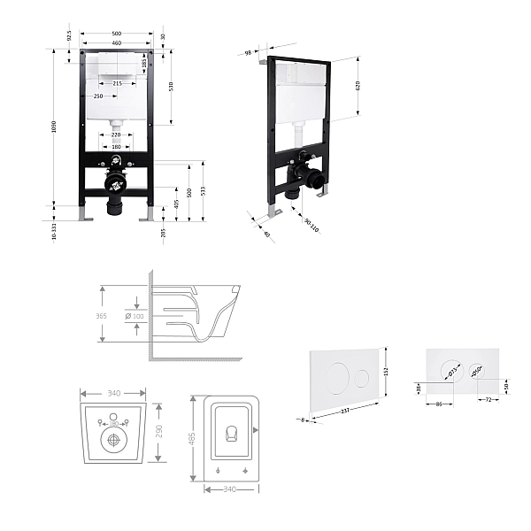 Готовое решение Qtap для ванной комнаты: подвесной унитаз Crow Rimless 485x340x330 + комплект инсталляции Standard (круглая кнопка White) - Фото - 2