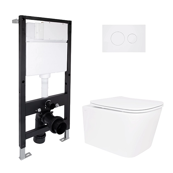 Готовое решение Qtap для ванной комнаты: подвесной унитаз Crow Rimless 485x340x330 + комплект инсталляции Standard (круглая кнопка White)