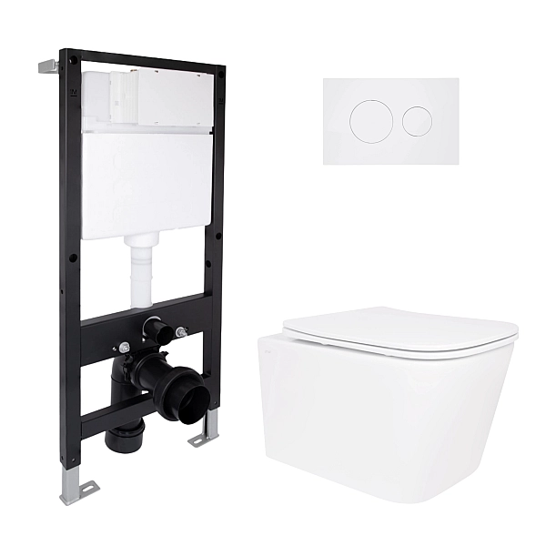 Готове рішення Qtap для ванної кімнати: підвісний унітаз Crow Ultra Quiet 485x340x290 + комплект інсталяції Standard (кругла клавіша White)