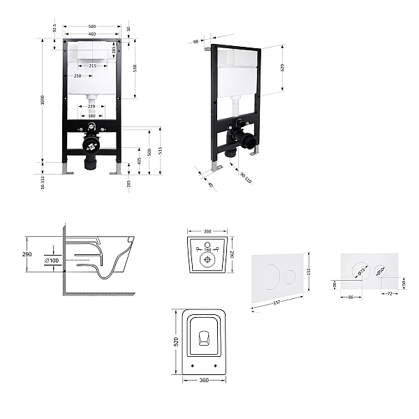 Готовое решение Qtap для ванной комнаты: подвесной унитаз Crow Ultra Quiet 520x360x290 + комплект инсталляции Standard (круглая кнопка White) - Фото - 2