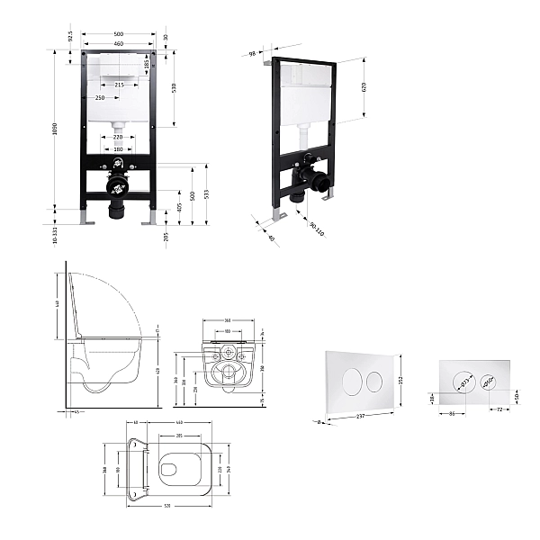 Готове рішення Qtap для ванної кімнати: підвісний унітаз Gemini Ultra Quiet 520x360x350 + комплект інсталяції Standard (кругла клавіша Chrome) - Фото - 2