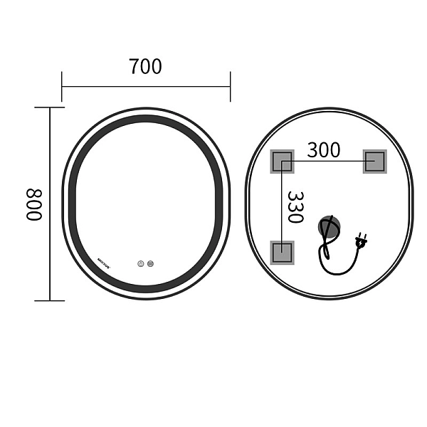 Дзеркало Mixxus Premium ELLIPSE MV05-80x70-Reverse BLACK з Led Touch, Anti-fog, димером (3-6,5kK) (MP6646) - Фото - 8