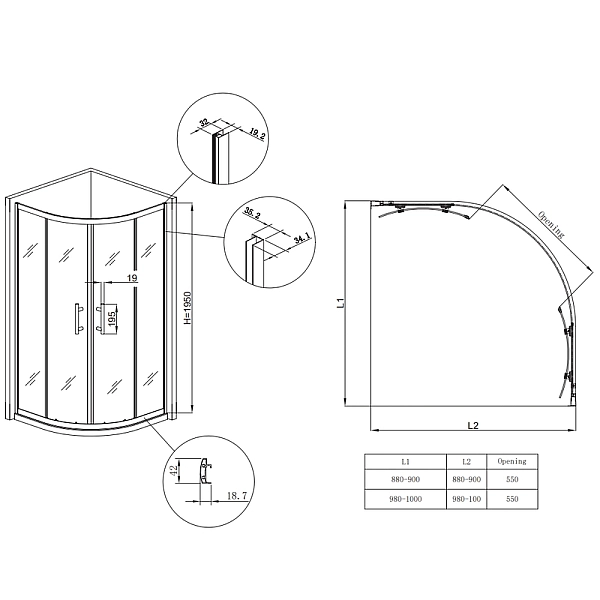 Душова кабіна без піддону Koer SR SC04-90x90x195-TR-12 прозоре скло Easy Clean 5мм Матове золото (KR5681) - Фото - 4