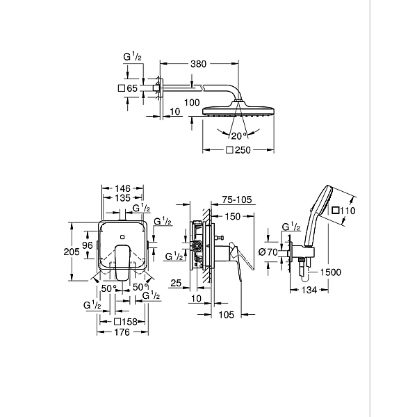 Душова система прихованого монтажу Grohe Cubeo з Tempesta 250 (1053360000) - Фото - 4