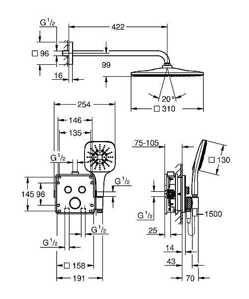 Душова система прихованого монтажу з термостатом Grohe Grohtherm SmartControl (34865000) - Фото - 3