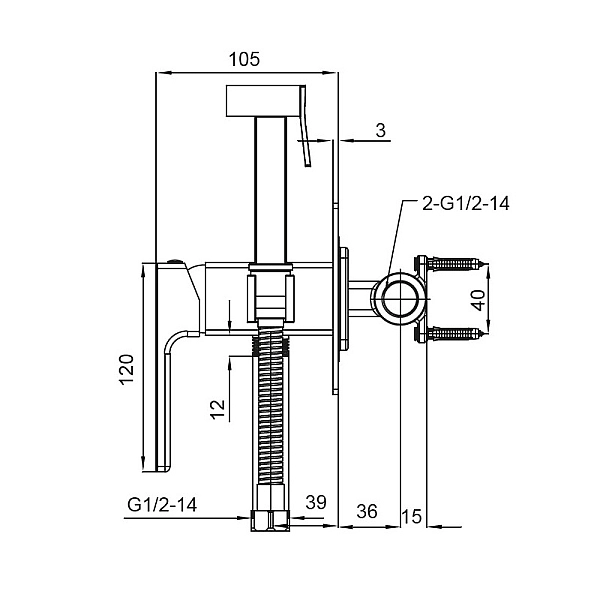 Змішувач для гігієнічного душу Koer KB-23009-05 (Колір чорний) (KR3511) - Фото - 8