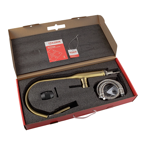 Змішувач для кухні Koer KI-70004-12 з висувним виливом (нерж. сталь) (KR5004) - Фото - 5