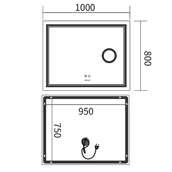 Дзеркало Mixxus Premium QUADRO MR20-100x80 з Led Touch, Anti-fog, димером, регулятором яскравості, лінзою (MP6623) - Фото - 12
