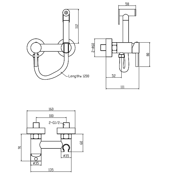 Змішувач для гігієнічного душу Mixxus Premium Hans 024-B з лійкою (MI6923) - Фото - 2