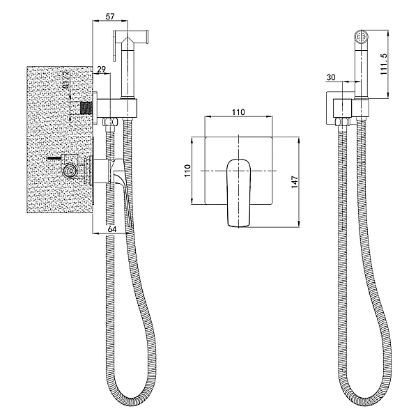 Змішувач для гігієнічного душу Mixxus Premium MONE 002 INNER вбудований з лійкою (MI6773) - Фото - 2