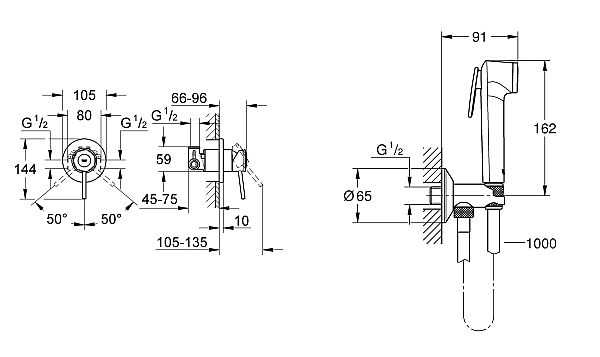 Набір 2 в 1 для туалету Grohe BauClassic (к-кт гіг.душа, змішувач прих.монтажу) (UA2904800S) - Фото - 6