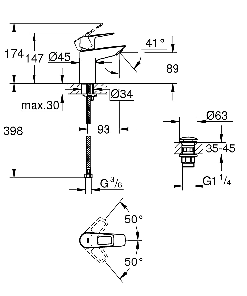 Одноважільний змішувач для раковини S-Size Grohe BauLoop New з нажимним донним клапаном (23878001) - Фото - 2