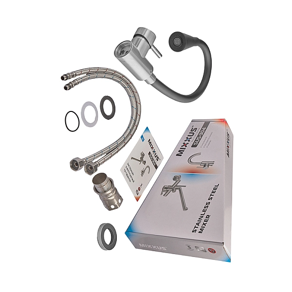 Змішувач для кухні MIXXUS SUS-011-T REFL.BLACK з силіконовим виливом з нерж. сталі SUS304, вилив чорний (MI8226) - Фото - 6