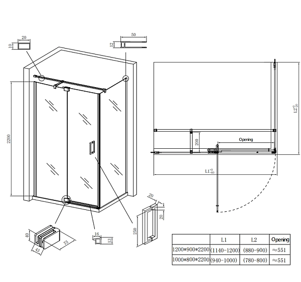Душова кабіна без піддону Koer SR SC02-120x90x200-TR-01 прозоре скло Easy Clean 8мм, хром (KR5354) - Фото - 6