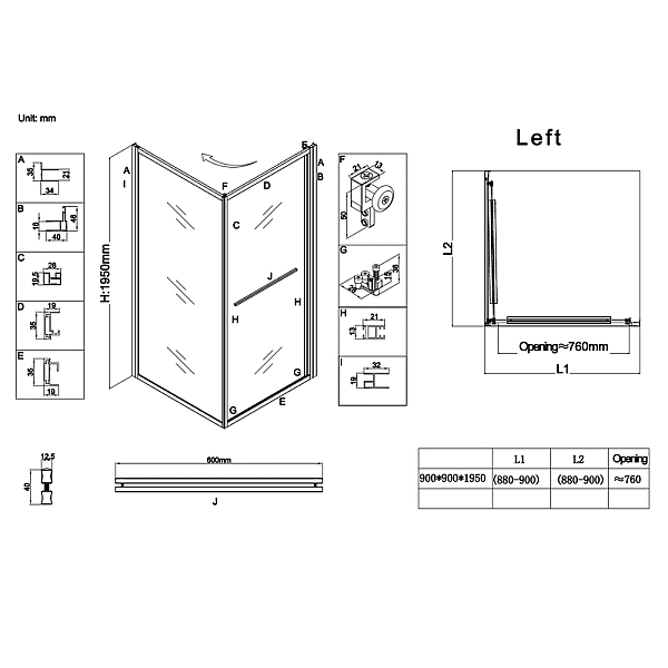 Душова кабіна без піддону Koer SR SC09-90x90x200-L-TR-01 прозоре скло Easy Clean 6мм Хром (KR5683) - Фото - 2