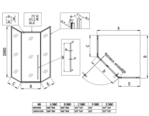 Душова кабіна без піддону Koer SR SC06-90x90x200-TR-07 прозоре скло Easy Clean 8мм, графіт (KR5366) - Фото - 11