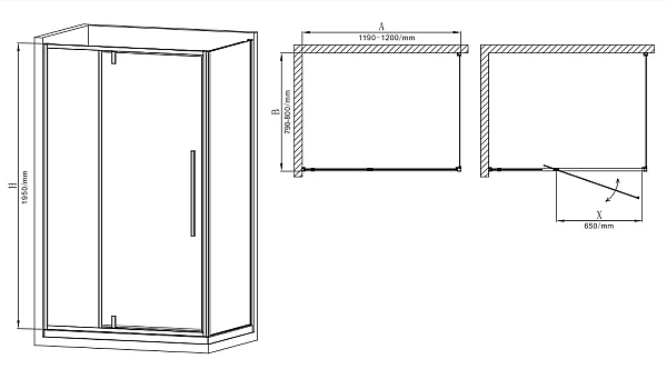 Душова кабіна без піддону Mixxus Premium BEVEL SC01-120x80x195-TR Black прозоре скло 6мм (MI6872) - Фото - 2