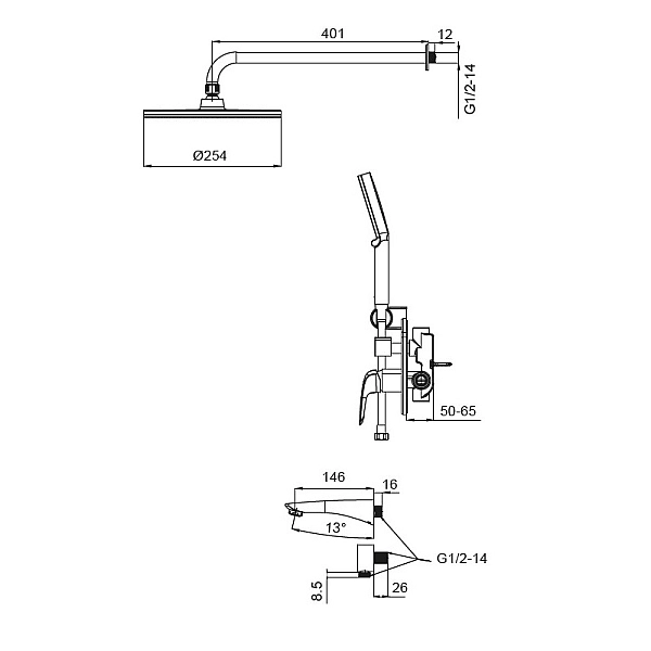 Вбудована душова система із змішувачем Koer KB-64008-05 (Колір чорний) (KR3477) - Фото - 4