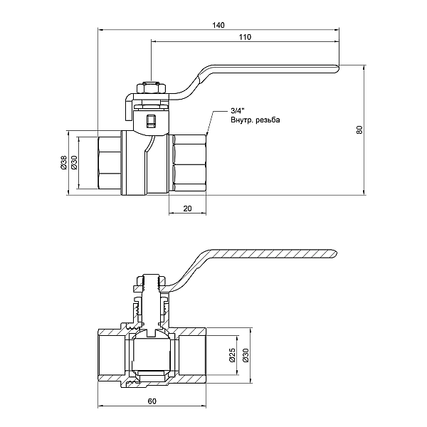 Кран шаровой Thermo Alliance Forte 3/4" ВР для воды (ручка) SF600W20 - Фото - 2