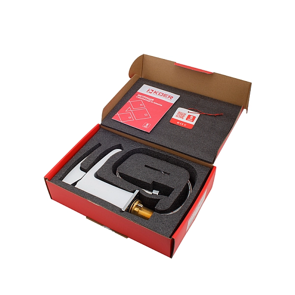 Змішувач для умивальника Koer KB-14007-04 водоспад (Колір хром+білий) (KR5155) - Фото - 6