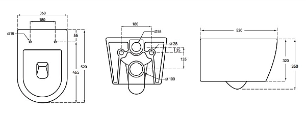Унітаз підвісний Mixxus ELLIPSE-0306-T3 520x360x365mm, система змиву TORNADO 3.0 (MI6704) - Фото - 2