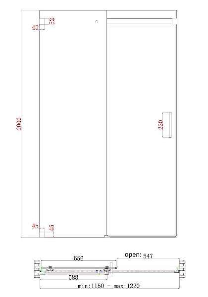 Двері в нішу Koer SR SD02-120x200-TR-01 прозоре скло Easy Clean 8мм, хром (KR5384) - Фото - 11