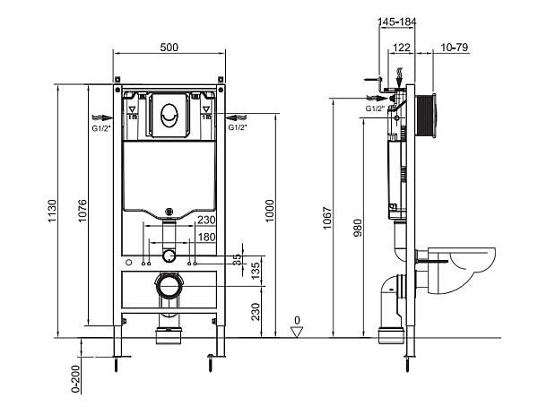 Інсталяція для підвісного унітазу Koer KT-0503-01 500x126x1150mm з панеллю змиву KT-0606-01 Хром (KR5347) - Фото - 9