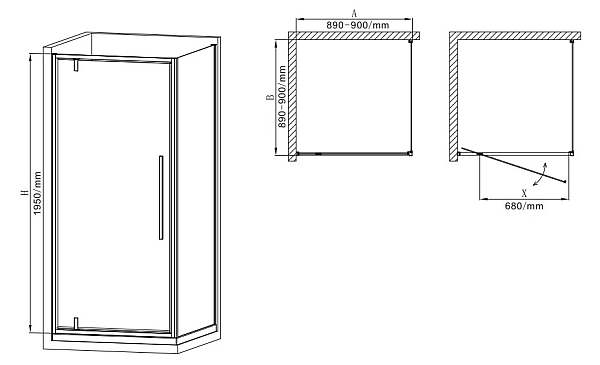 Душова кабіна без піддону Mixxus Premium BEVEL SC01-90x90x195-TR Chrome прозоре скло 6мм (MI6863) - Фото - 2